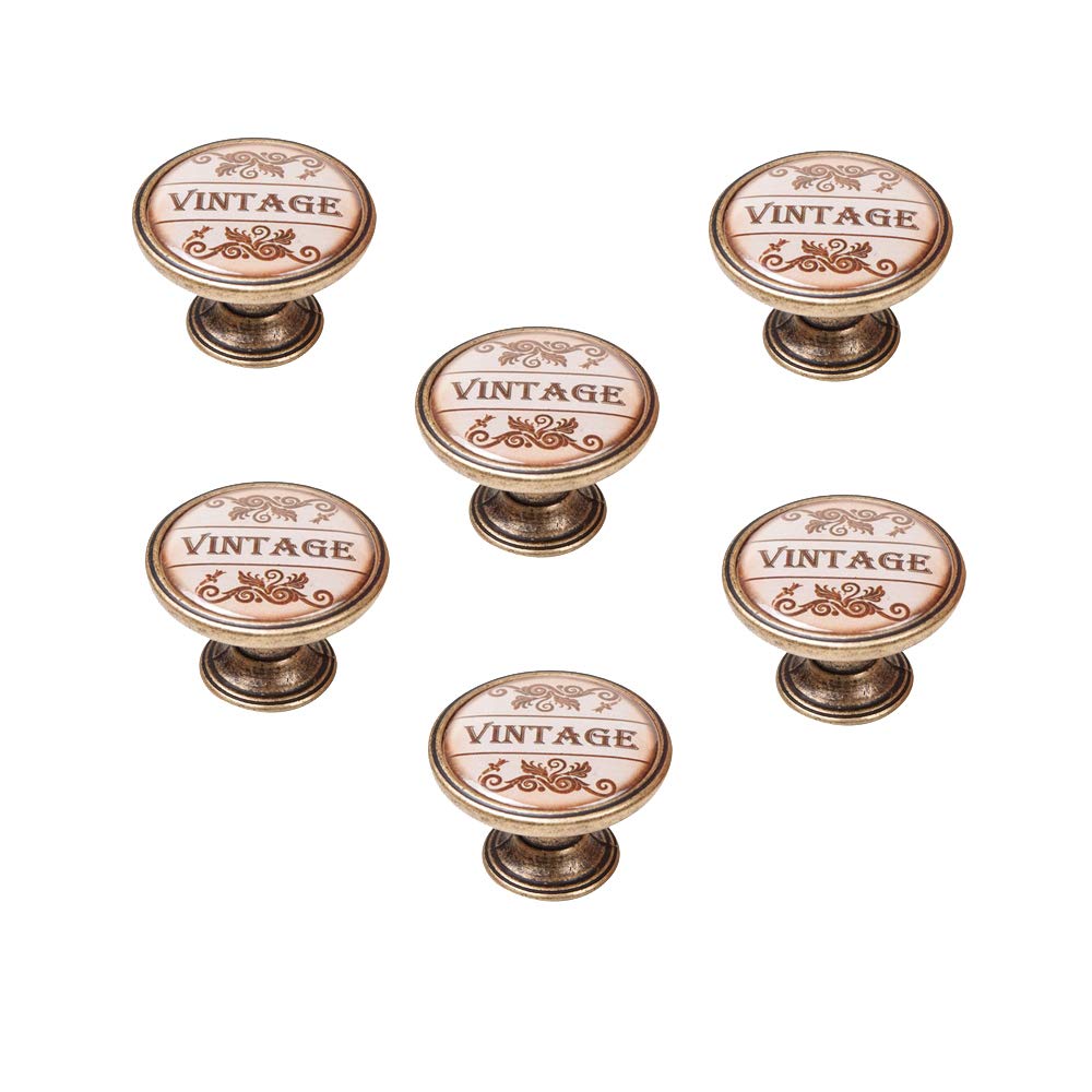 6 Un. POMOLI Maniglie Mobile Vintage Retro metallo bronzo invecchiato OROLOGIO - Diametro 37MM