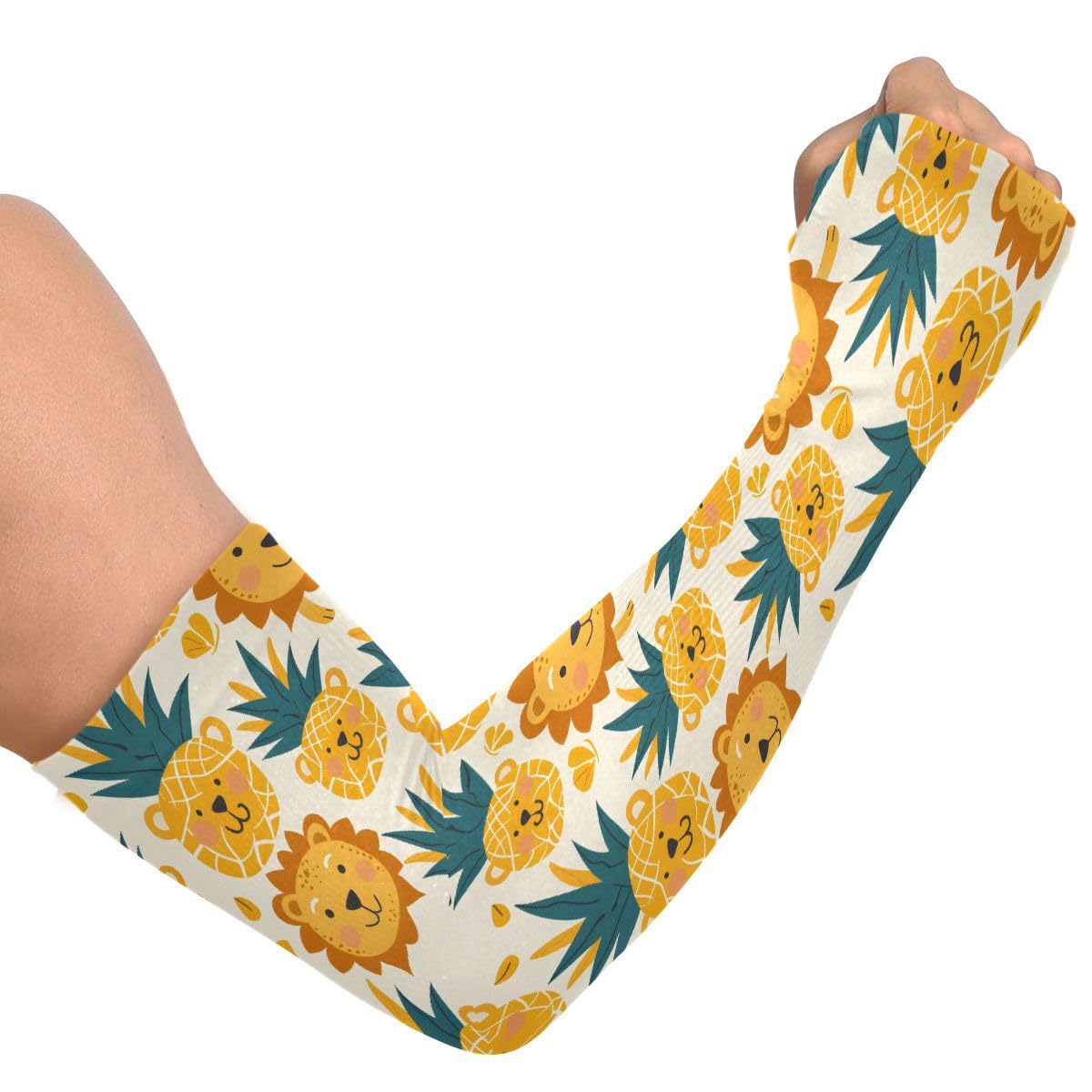 ALAZA Pineapple Lion Cartoon Gardening Sleeves Cooling Arm Sleeves Sun Protection Thumb Hole Arm Covers for Women Men