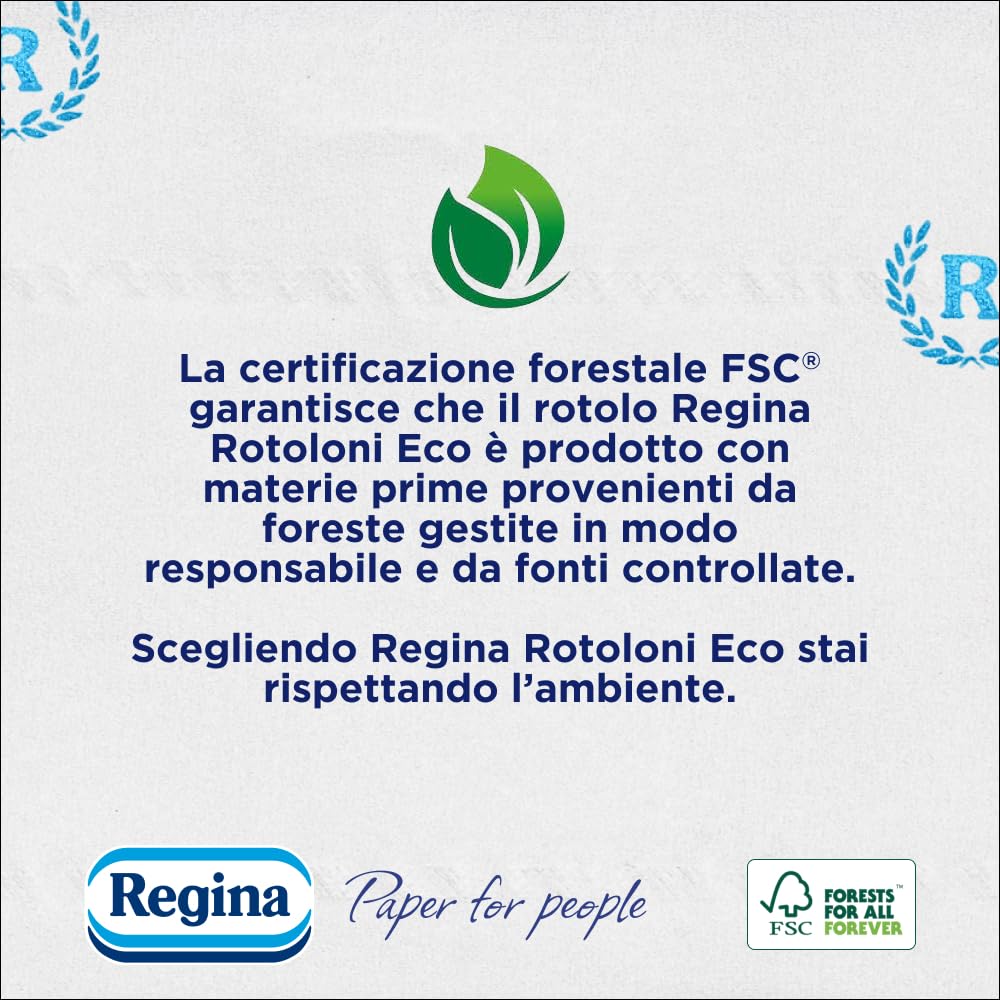 Regina Rotoloni Eco, 56 Maxi Rotoli di Carta Igienica a 2 Veli | 500 Fogli, Lunghi Più del Doppio dei Normali Rotoli, Confezione in Carta Riciclabile, Carta 100% Certificata FSC