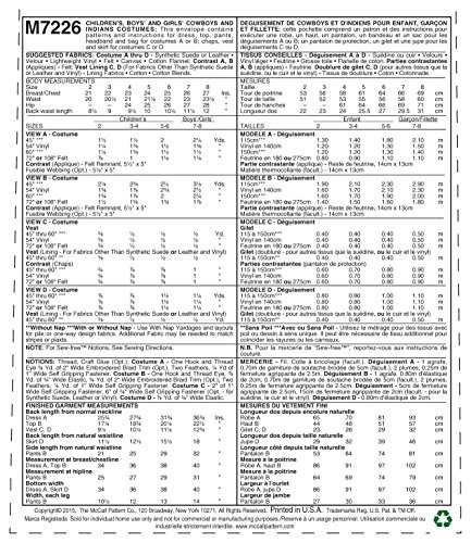 Mccall's Costumes M7226 Children's Cowboys, Cowgirls, And Indians Halloween Costume Easy Sewing Pattern #TOP1