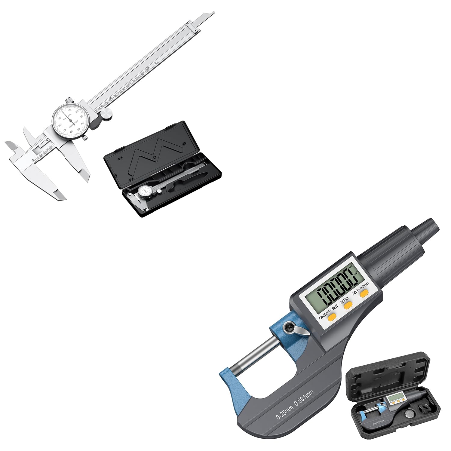 HDLNKAK Dial Caliper 0.001”+ Digital Micrometer, Outside Micrometer Precision Measuring Tool, 0-1"/0-25 mm, Inch/Metric 0.00005"/0.001 mm, Machinist Thickness Gauge Tool, Large LCD Display