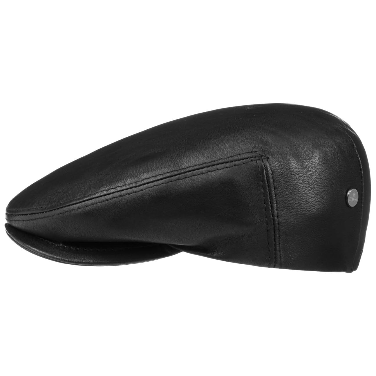Lierys Nappaleder Flatcap czapka z daszkiem męska - skórzana czapka Made in Italy - czapka z suwakiem ze skóry - płaska czapka na lato / zimę, czarny, 58 cm