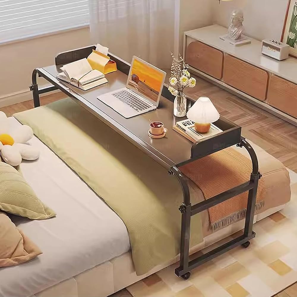 Tavolino da Letto con Ruote - Supporto per Laptop Regolabile in Altezza per Lavoro e Pranzo da casa, postazione di Lavoro Mobile per Computer - Altezza Regolabile tra 65 e 95 cm