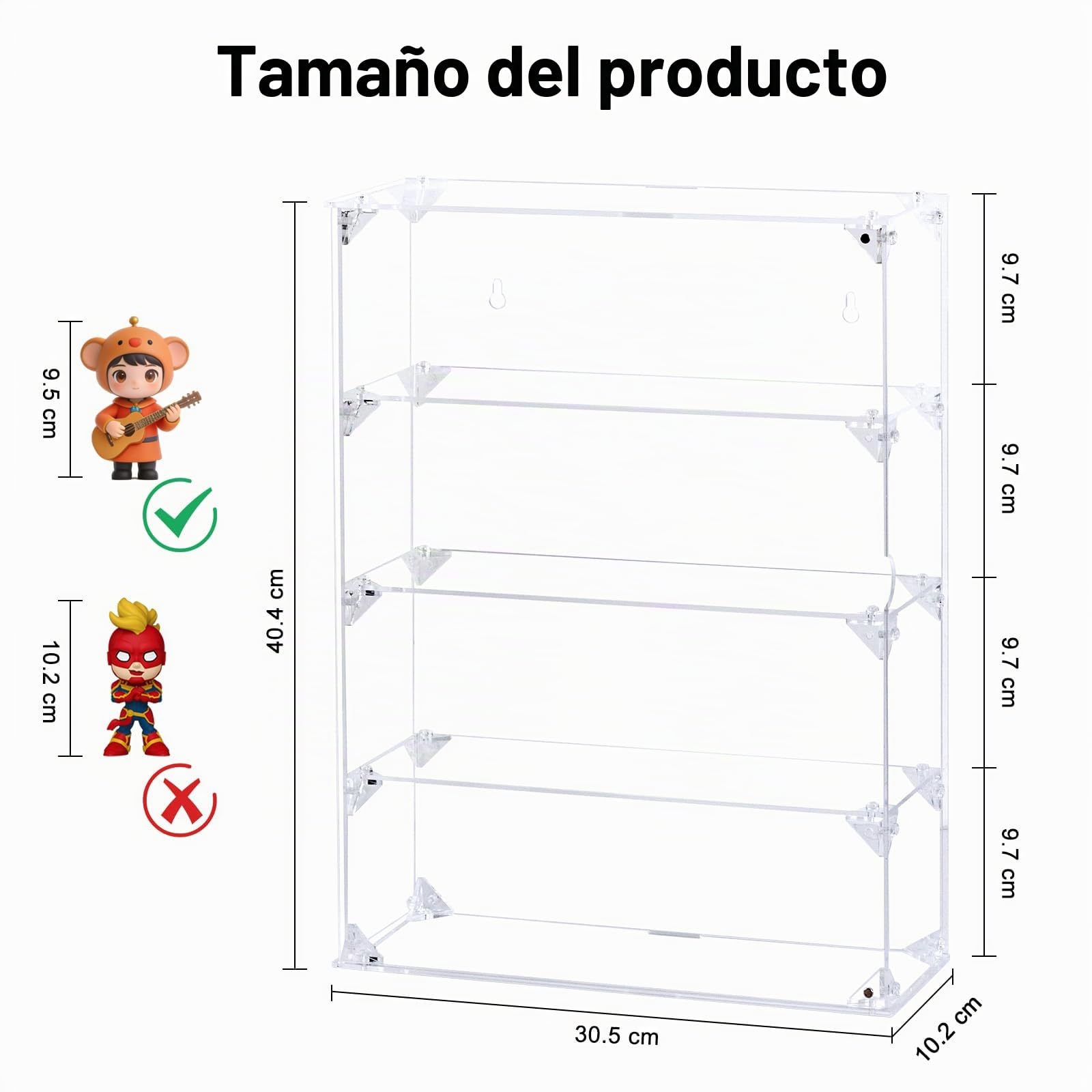 Dezzer Vitrina Expositora Transparente de 4 Niveles, Caja de Exhibición de Acrílico Transparente, Vitrina de Pared Ensamblable para Colecciones, Caja de Almacenamiento para Juguetes Modelos Perfumes