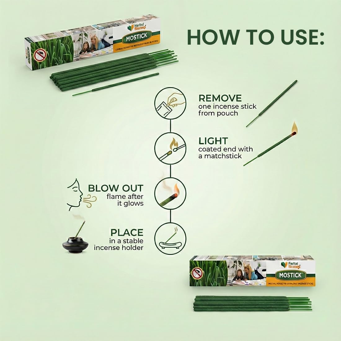 Herbal Strategi Mosquito Agarbatti Incense Stick Herbal - Natural, Vegan & Eco-Friendly | 100% Herbal and Chemical Free | Baby and Pet Safe | Ayush Certified | 120 Sticks 4
