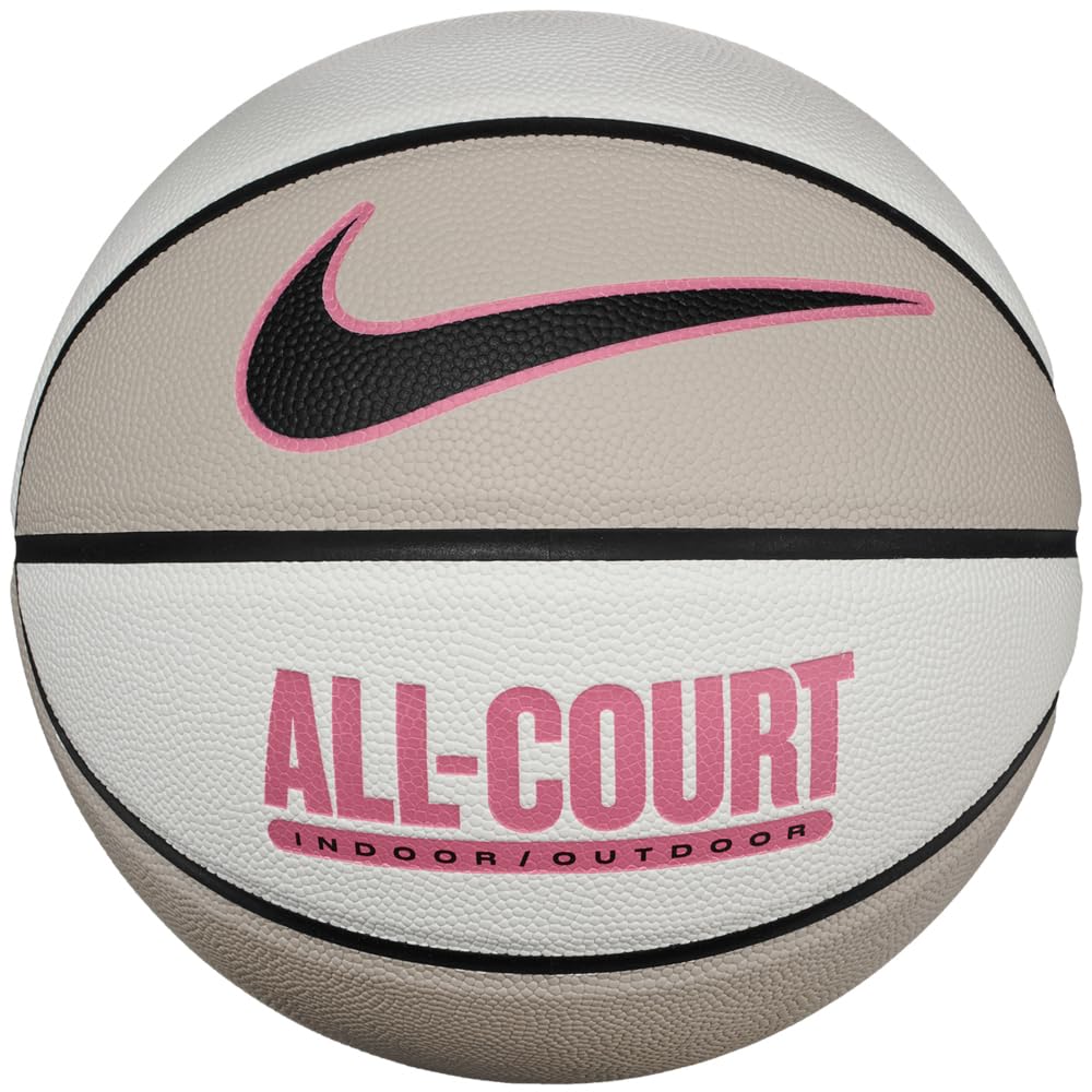 Nike Everyday All Court Basketball 8P – Indoor Outdoor Basketball Ball – Robust Training Basketball – Delivered Deflated, Sail/Black/Peony/Black, 7