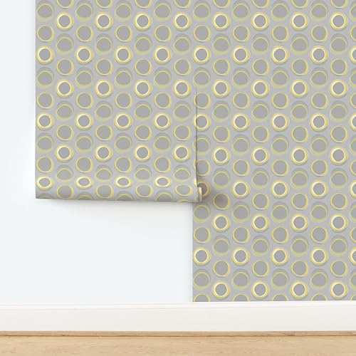 Miniatura 4 de Spoonflower Peel & Stick Wallpaper Swatch - Solar Yellow Mid Century Gray Mod Modern Abstract Circles Custom Removable Wallpaper