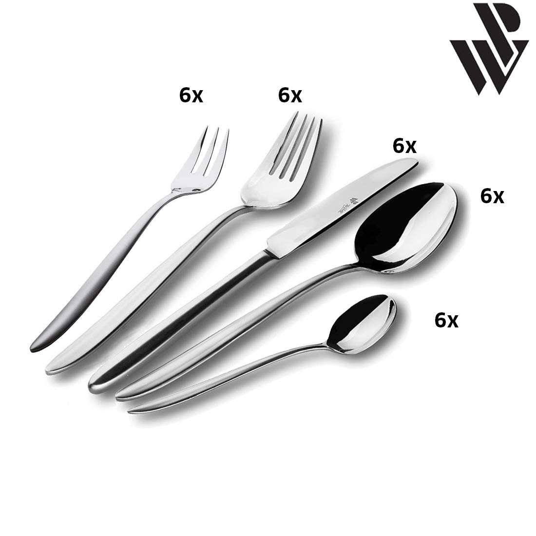 Paul Wirths Juego de Cubiertos de 24 Piezas, para 6 Personas, 18/10 Acero Inoxidable, Satinado, Roma 6200, w16200512, Acero Inoxidable, Plata, 30 Piezas