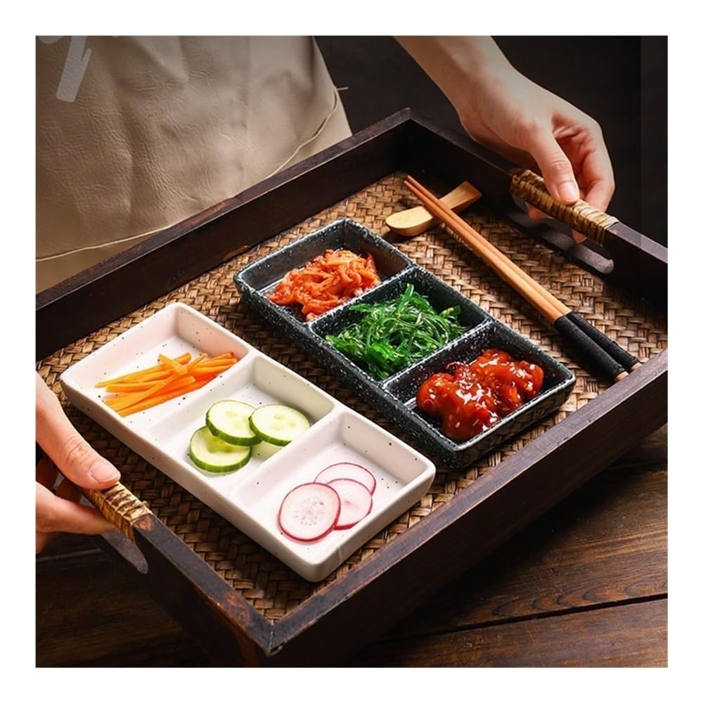 Bandeja for salsa: plato for servir aperitivos de tres rejillas, almacenamiento condimentos reutilizable, refrigerio(Black)