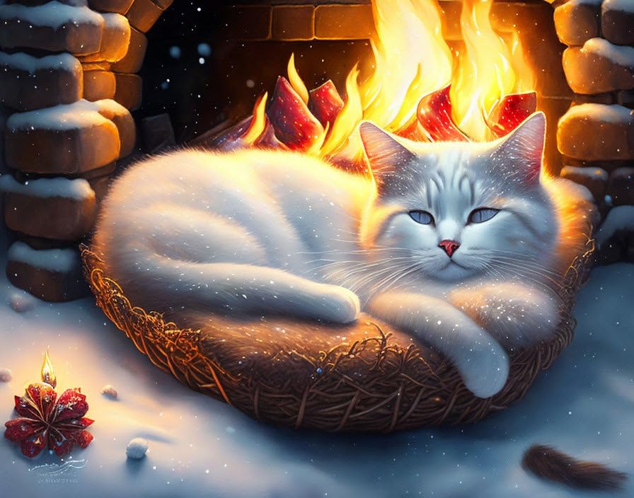 Impression sur toile chat blanc neige 58x90 cm grand format épuré