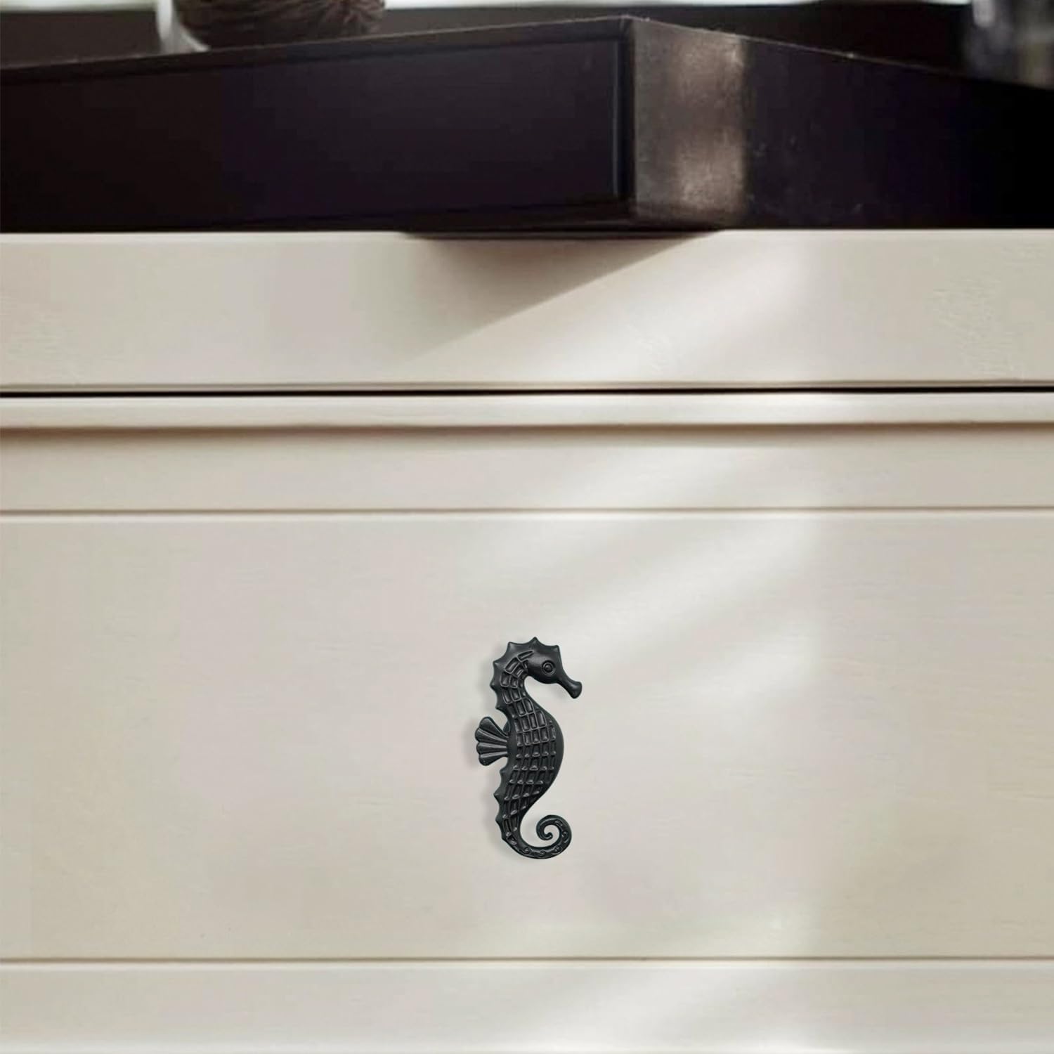 6 pcs Seahorse Knobs Dresser Knobs Ocean Cabinet Handles for Home Office Dresser Wardrobe Cabinet Kitchen Drawer Pull Handles (Black)