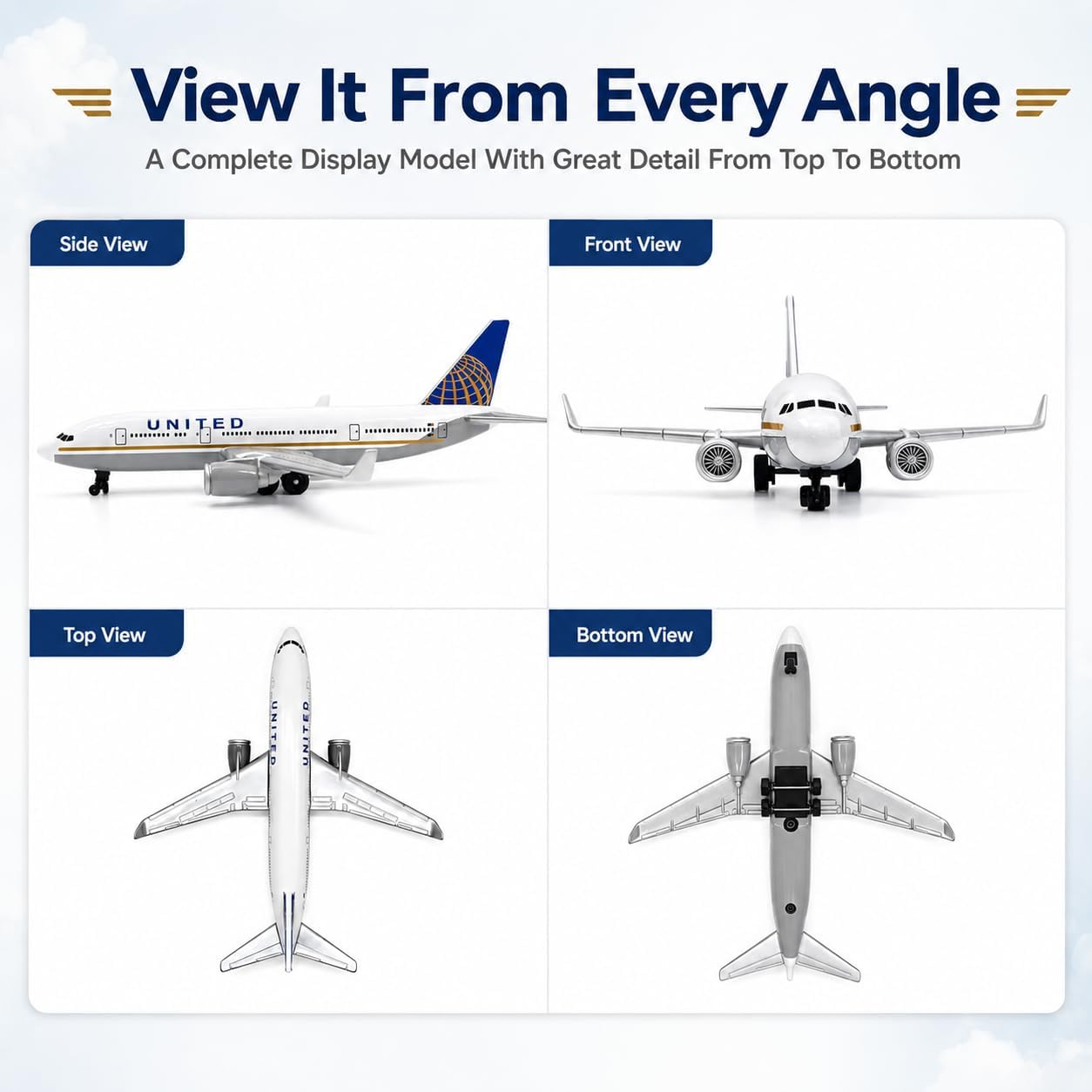 United Airlines Airplane Model, 5.75 Inch Plastic Model Plane, Aircraft Display Replica for Desk Office Bookshelf Home Decor, Collectible Aircraft Model Gift for Aviation Enthusiasts