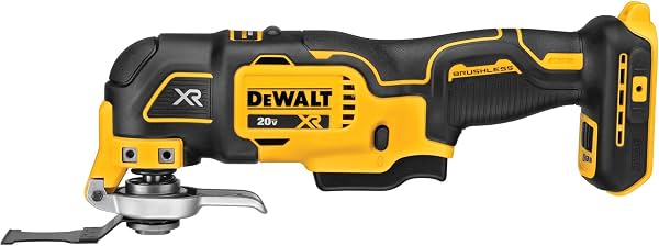DEWALT 20V MAX XR multiherramienta oscilante inalámbrica, motor sin escobillas de velocidad variable con luz LED, mayor duración de batería, incluye dos hojas para corte de madera, solo herramienta (DCS356B)