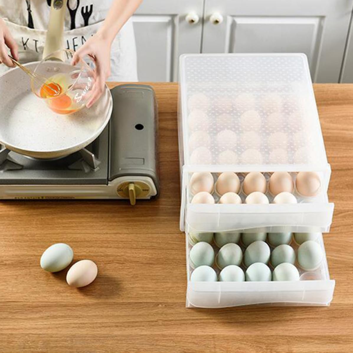 Plastic Egg Storage Box Refrigerator Tray Grid Double Layer 60