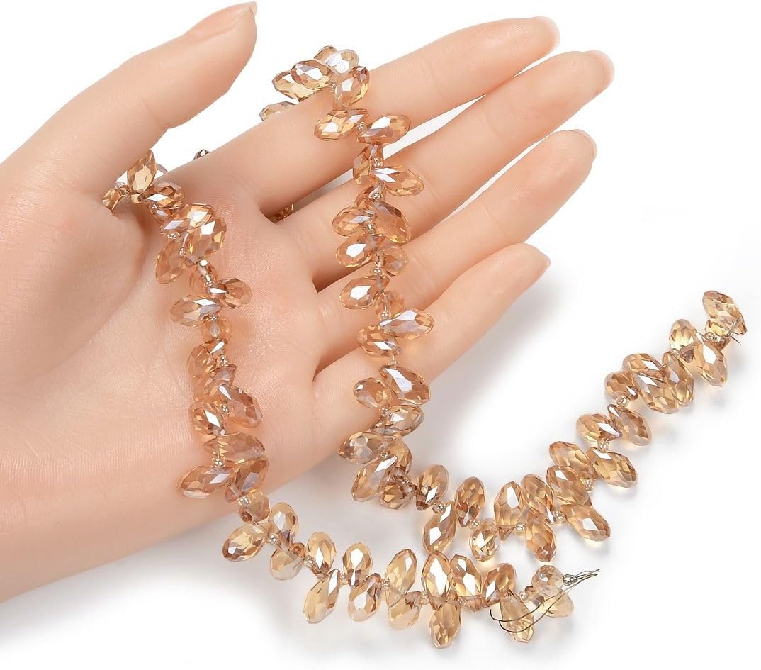500pcs Czech 12mm Faceted Teardrop Briolette Crystal Glass Loose Beads Pendant Drop Spacer Bulk Golden Shadow for DIY Jewelry Making CCT2-28