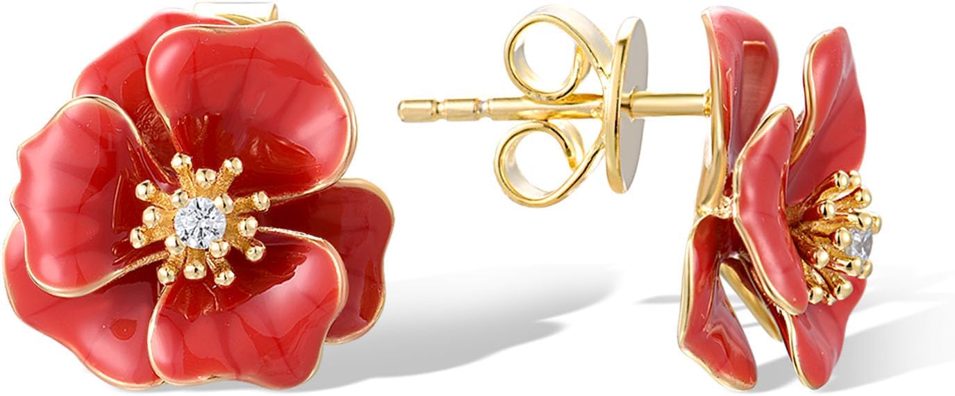 Santuzza Sterling Silver Gemstone Enamel Flower Earrings