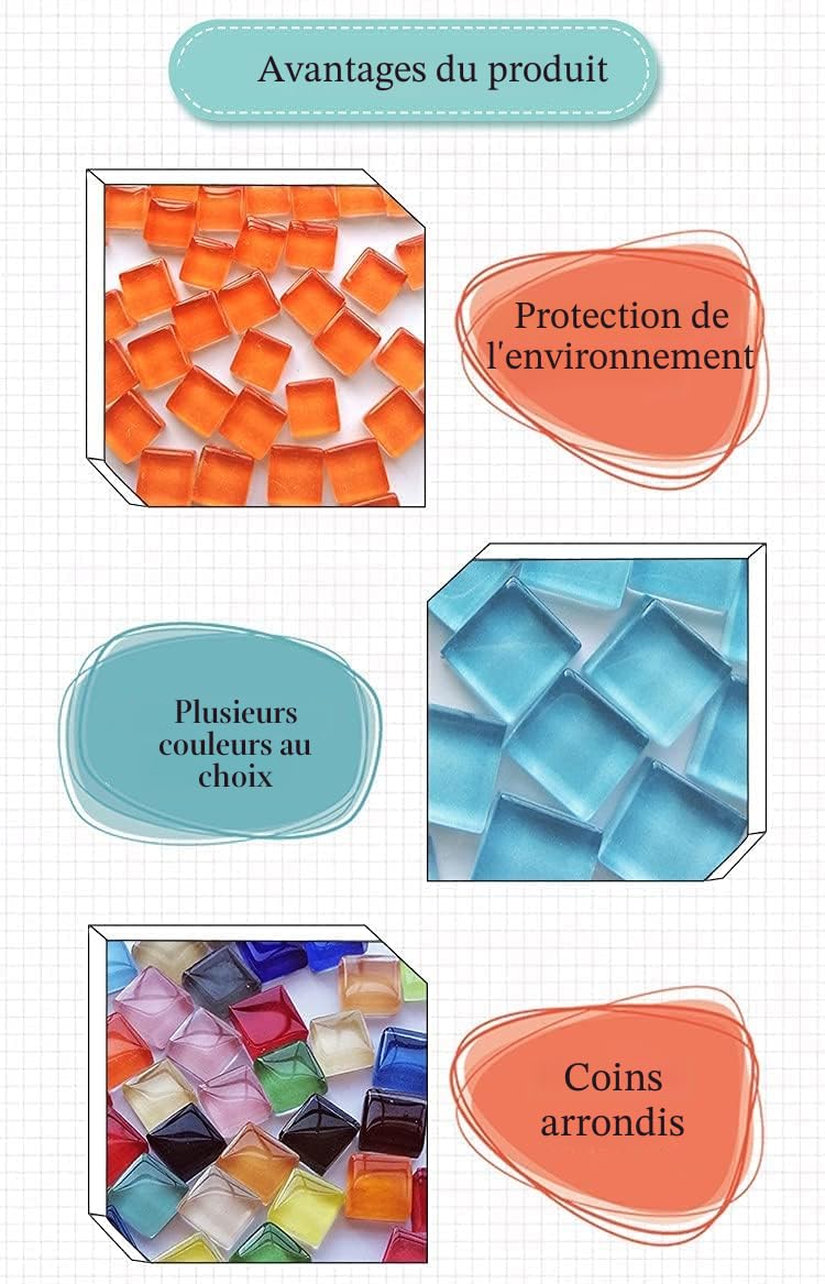200G Mosaique Carrelage Carrés Mosaique Loisir Creatif Multicolores Verre pour Loisirs Créatifs,Décoration D'Intérieur Ases Tasses Cadres Photo Pots Fleurs Cuisine Salle 1X1 Cm