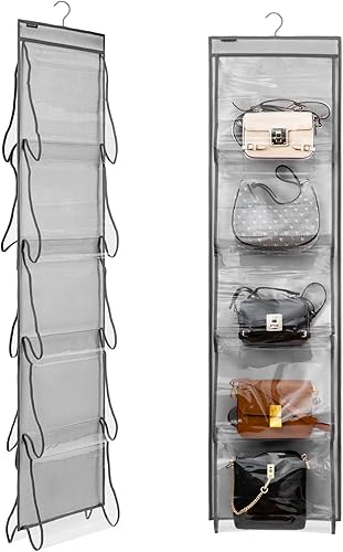 ANZORG Organizador de bolsos colgantes de doble cara, soporte para zapatos de armario con 10 bolsillos grandes de almacenamiento para toallas,