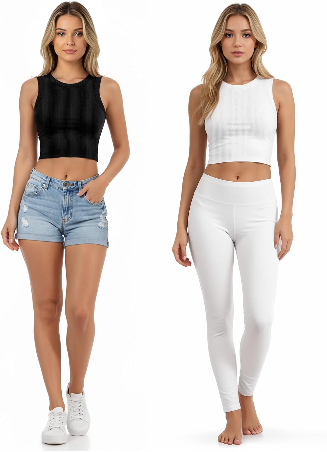 CLOZOZ Womens Tank Tops Round Neck Ribbed Sleeveless Crop Tops for Women High Neck Basic Crop Tank Top