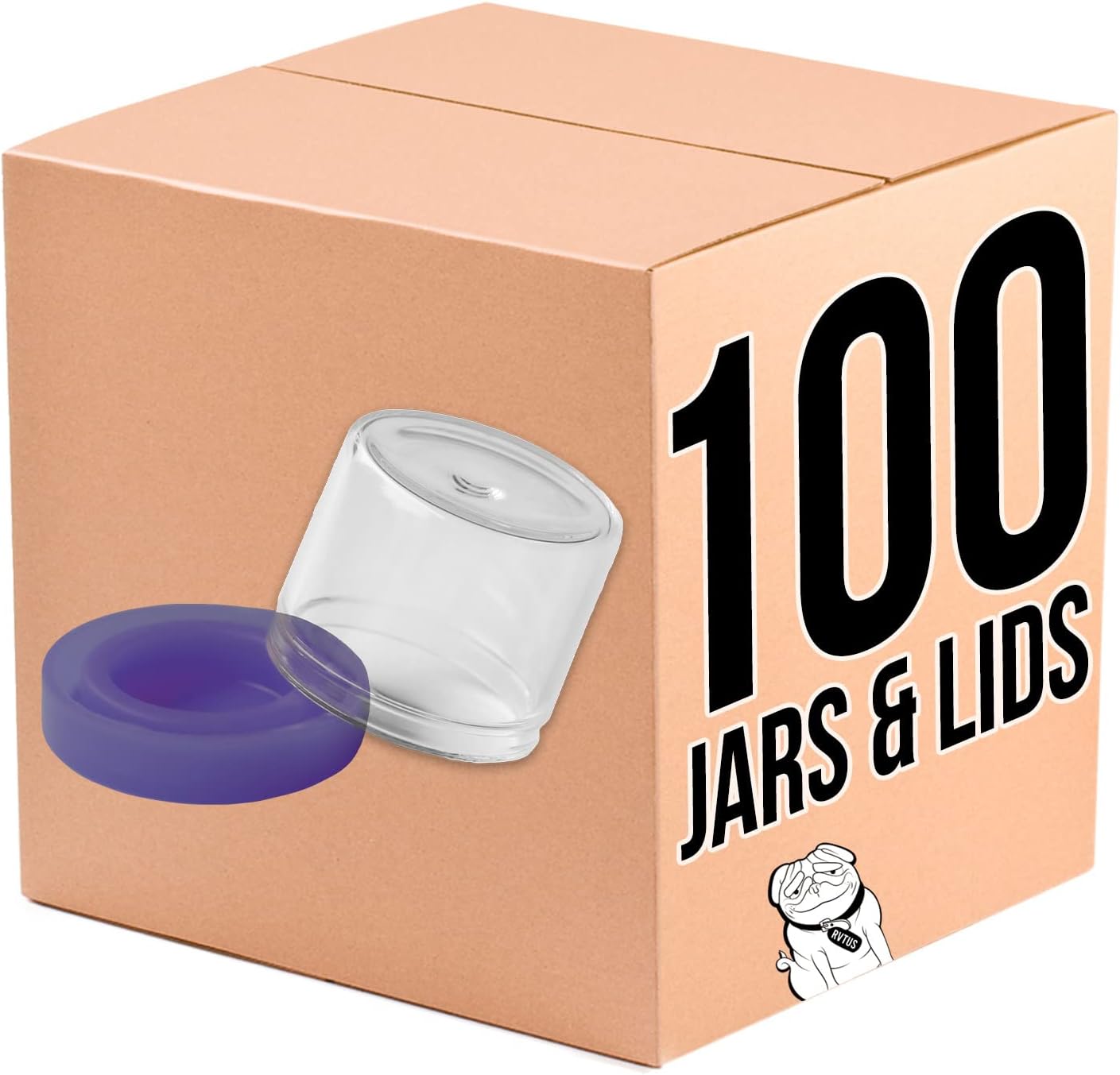 100 pack - 6ml Round Glass Jar No-Neck Concentrate Container with Silicone Lids For Storage of Oils, Waxes, Balm, Cosmetics & More (Purple)