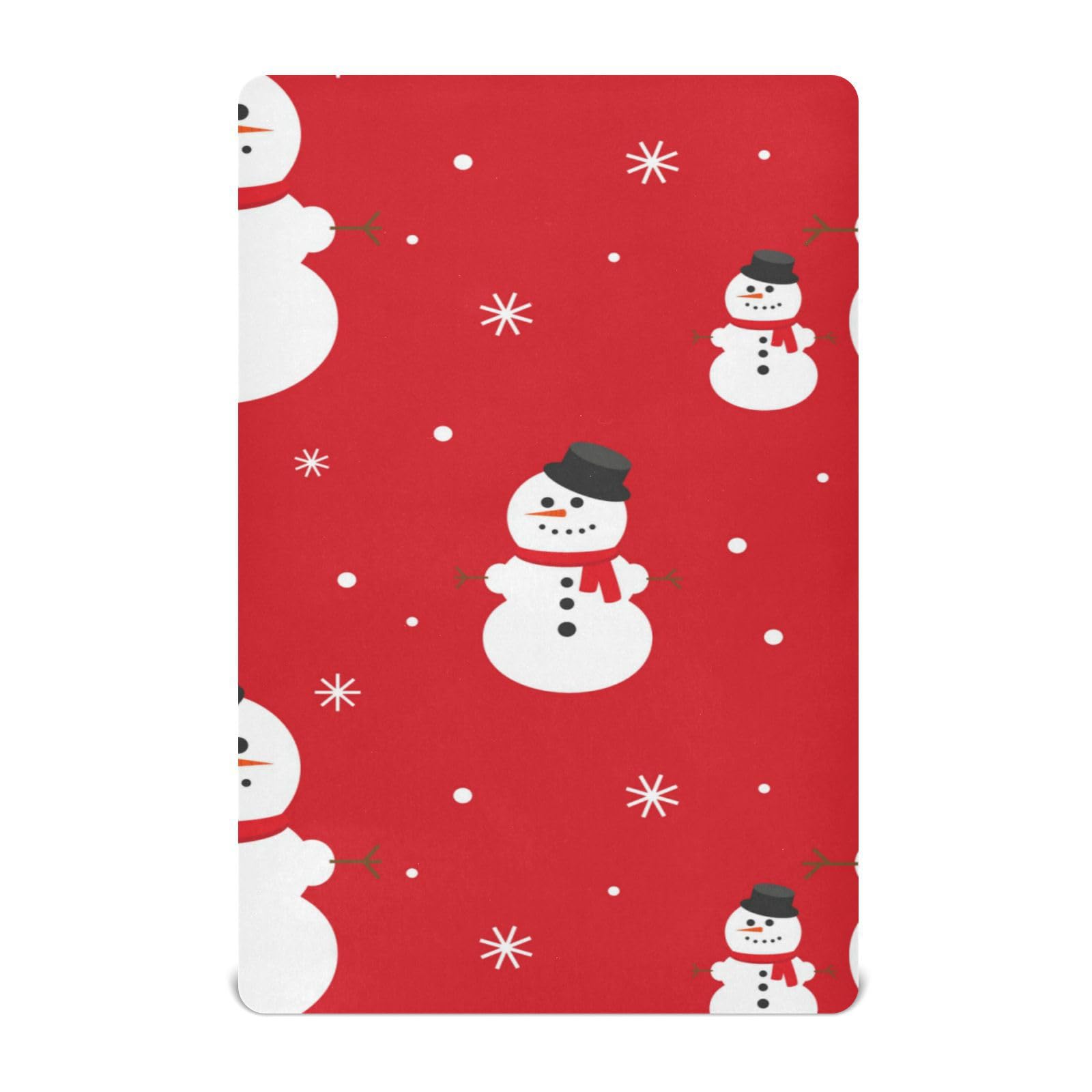 Moudou Christmas Snowman Playard Sheet for Boy Girls, Soft Breathable Fitted Toddler Sheet for Standard Playard Bed Mattress, 39 x 27 x 5 Inch