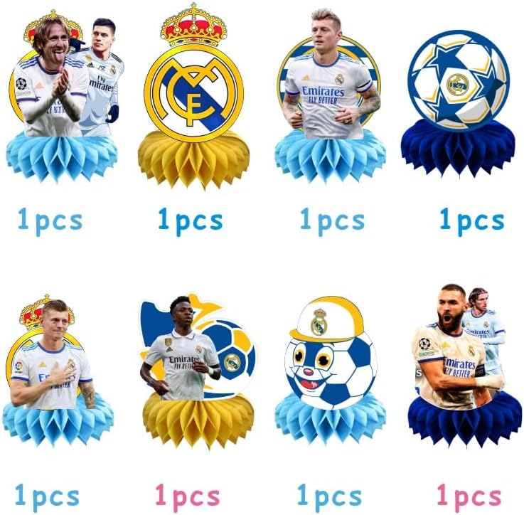 8Pcs Madrid Football Honeycomb Table Centerpiece Soccer Birthday Party Supplies Table Decorations for Kids Party Decorations