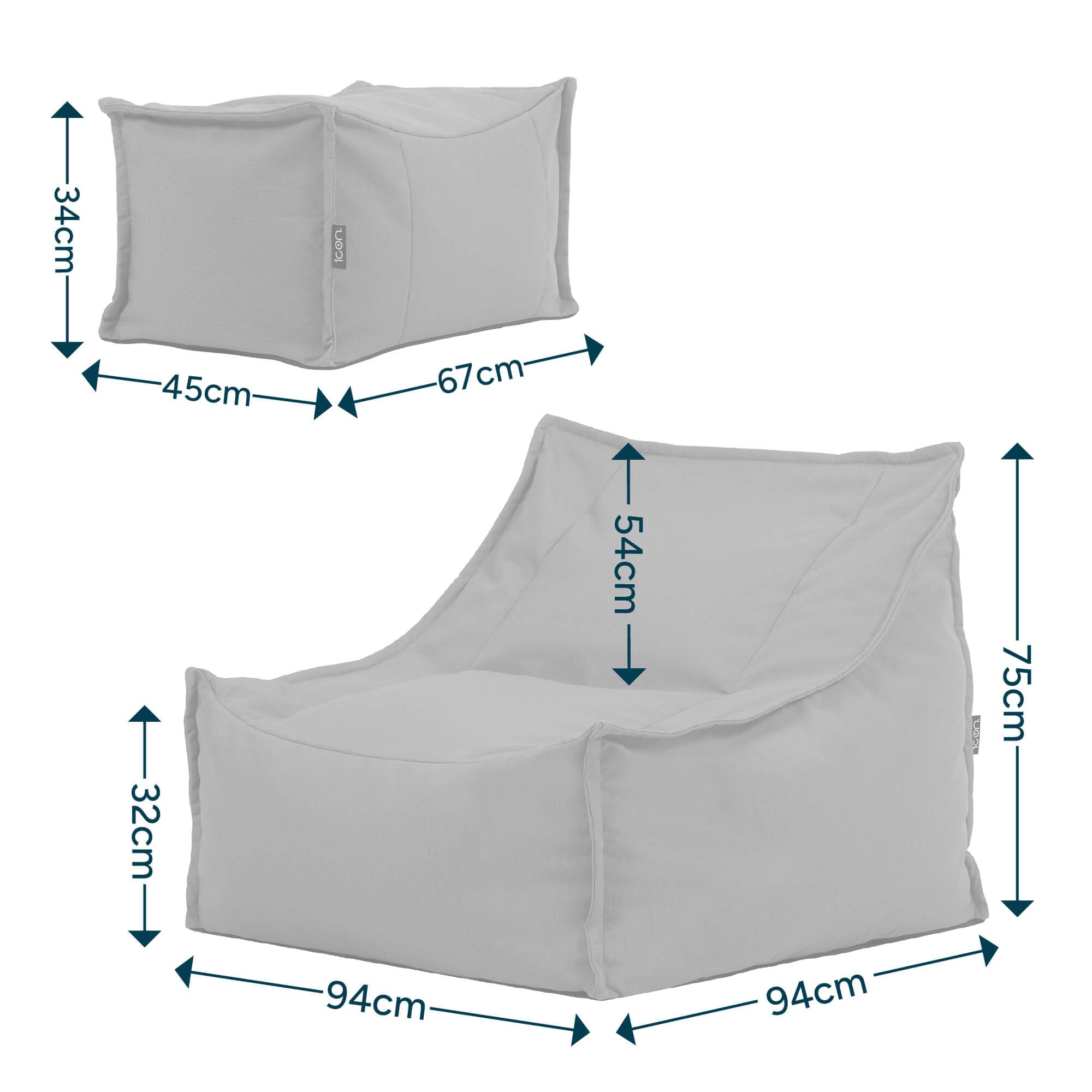 icon Alto Pouf Poltrona Sacco con Poggiapiedi, Blu Denim, Pouf de Esterno, Poltrona Sacco con Riempimento Incluso, Tessuto Resistente All'acqua, Sedia de Gardino, Mobili da Gardino, Terrazza