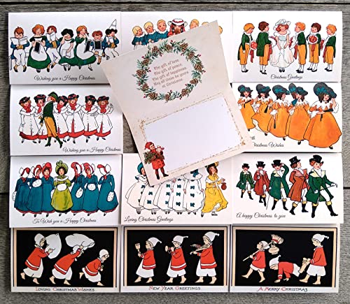 Image of PIXILUV CHRISTMAS CHOIRS (Pack of 12) Notecards Small Greeting Cards # Vintage Cute Children in Choirs and Groups ~ Vintage Christmas Postcards Reprint