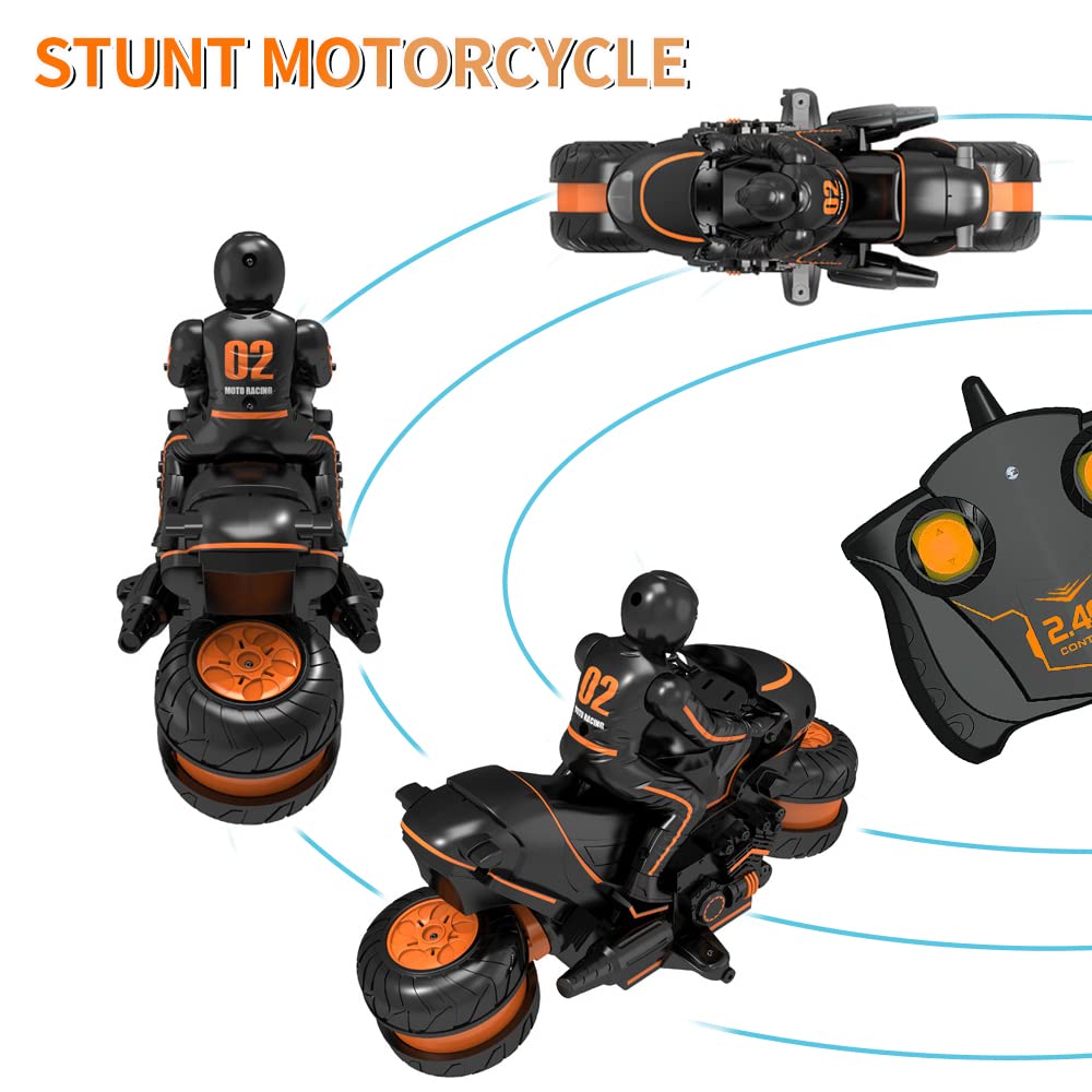 RC Motocicleta Electrico 2.4GHz Teledirigido Moto Juguete Coche Mini, Todoterreno Alta Velocidad 360°Rotación Deriva, Juguete Regalo para Niños Principiantes de 6 a 12 Años
