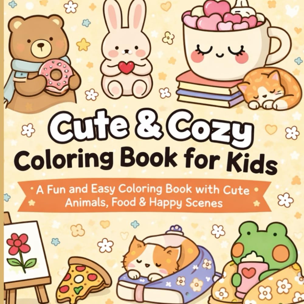 Cute & Cozy Coloring Book for Kids: A Fun and Easy Coloring Book with Cute Animals, Food & shapes for Kids