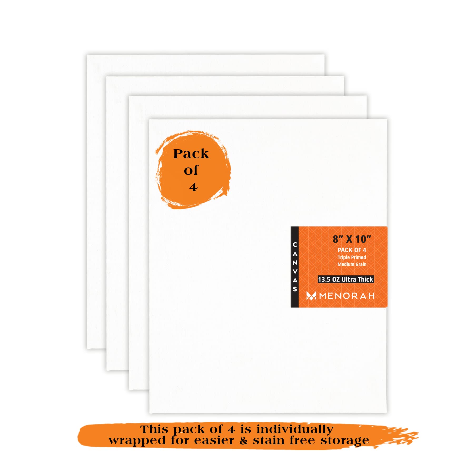 MENORAH - Canvas Panel Board - 100% COTTON - (Size 8 x 10 Inch) | Pack of 4 - Triple Layer GESSO Primed White Blank Canvas - Artist Canvas Boards for Painting, Acrylic Paint, Oil Paint Dry & Wet Art Mediums.