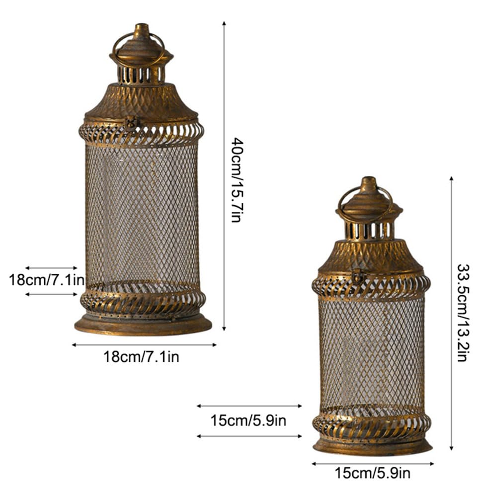Faroles para Velas Juego De 2 Metal Desgastado Malla De Alambre Hueca Grande Pequeño Anillo Colgante Decoración Mesa para Comedor Boda Casa Rural Hotel Posada Estilo Retro Rústico
