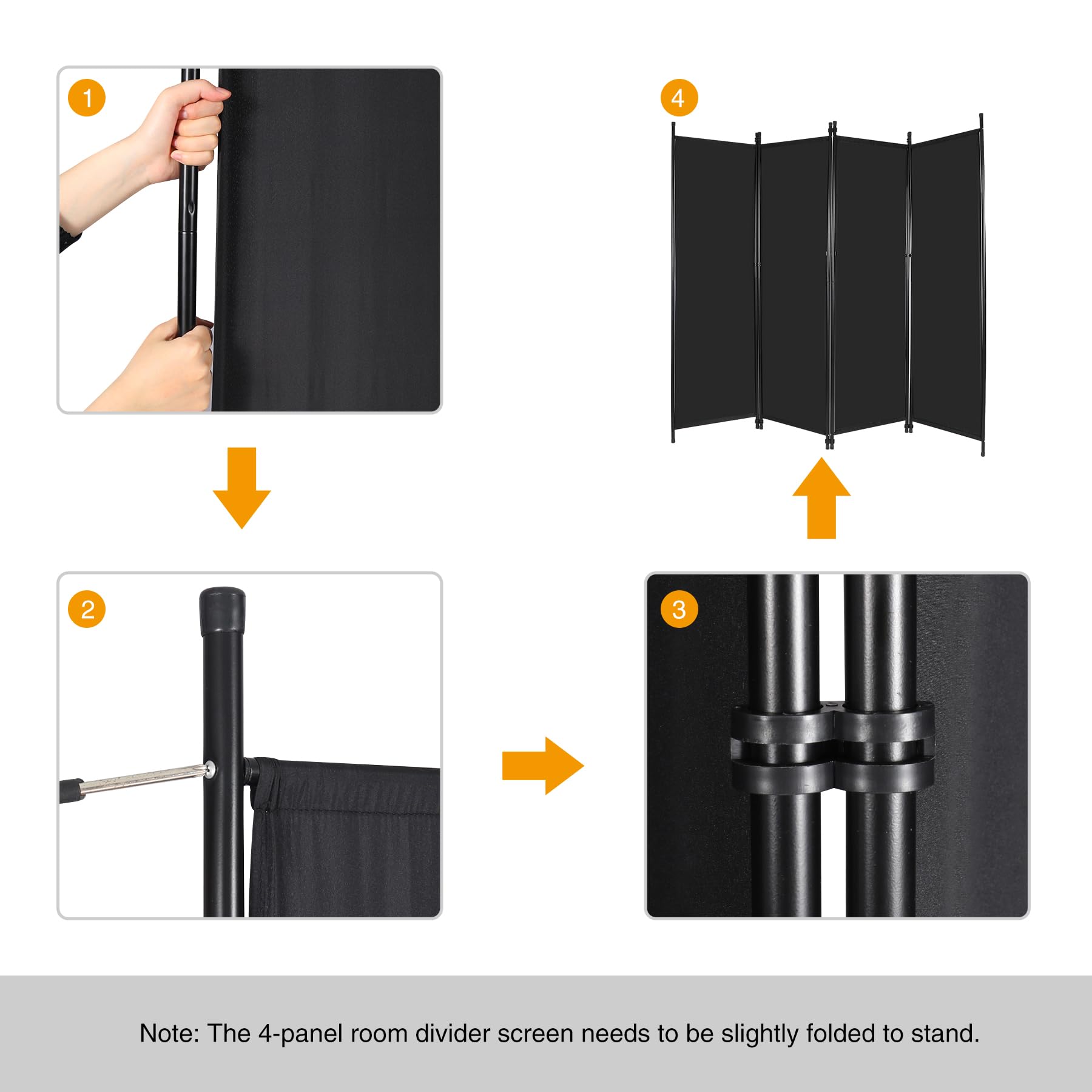 REDCAMP Raumteiler Trennwand 4-teilig klappbar, 205x173 cm Tragbare Sichtschutz-Paravent, Indoor Outdoor Stoff Raumtrenner für Wohnzimmer Schlafzimmer Büro Krankenhaus Balkon Terrasse Garten, Schwarz