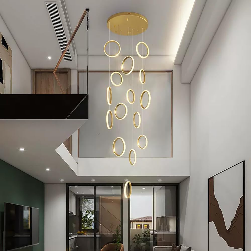 Lustre escalier moderne en or avec 15 lumières incluses pour villa