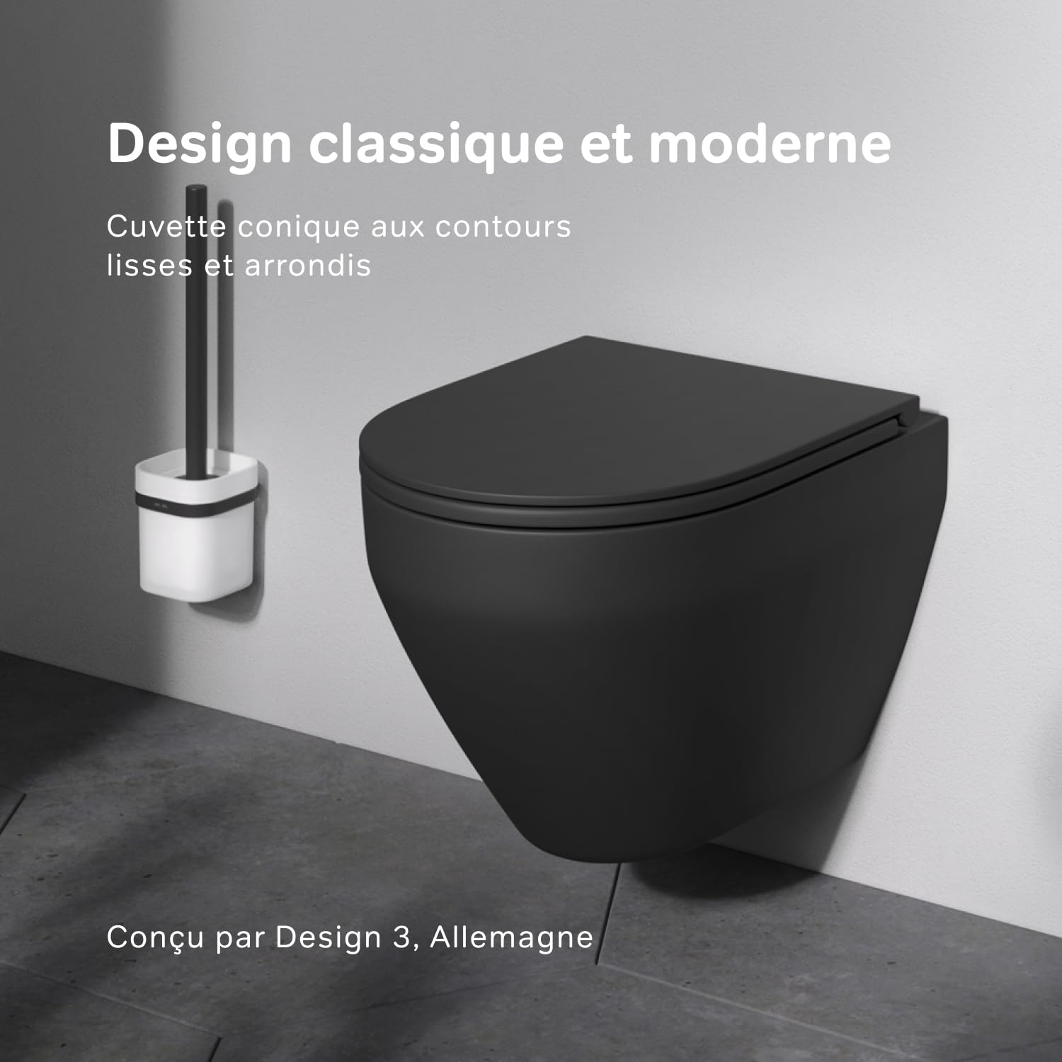 AM.PM Spirit 2.0 WC suspendu avec abattant, système de nettoyage Spirit FlashClean, chasse d'eau profonde, sans bride, avec couvercle, noir