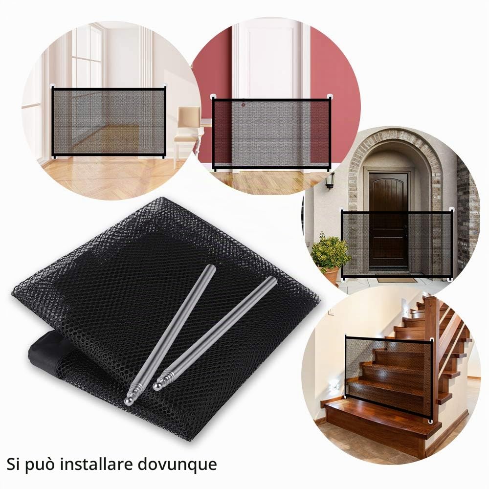 Cancello magico per cani, portatile, pieghevole, di sicurezza, rete isolante, con ganci e pali rinforzati, facile da installare ovunque per animali domestici, cani e gatti, 110 x 75 cm