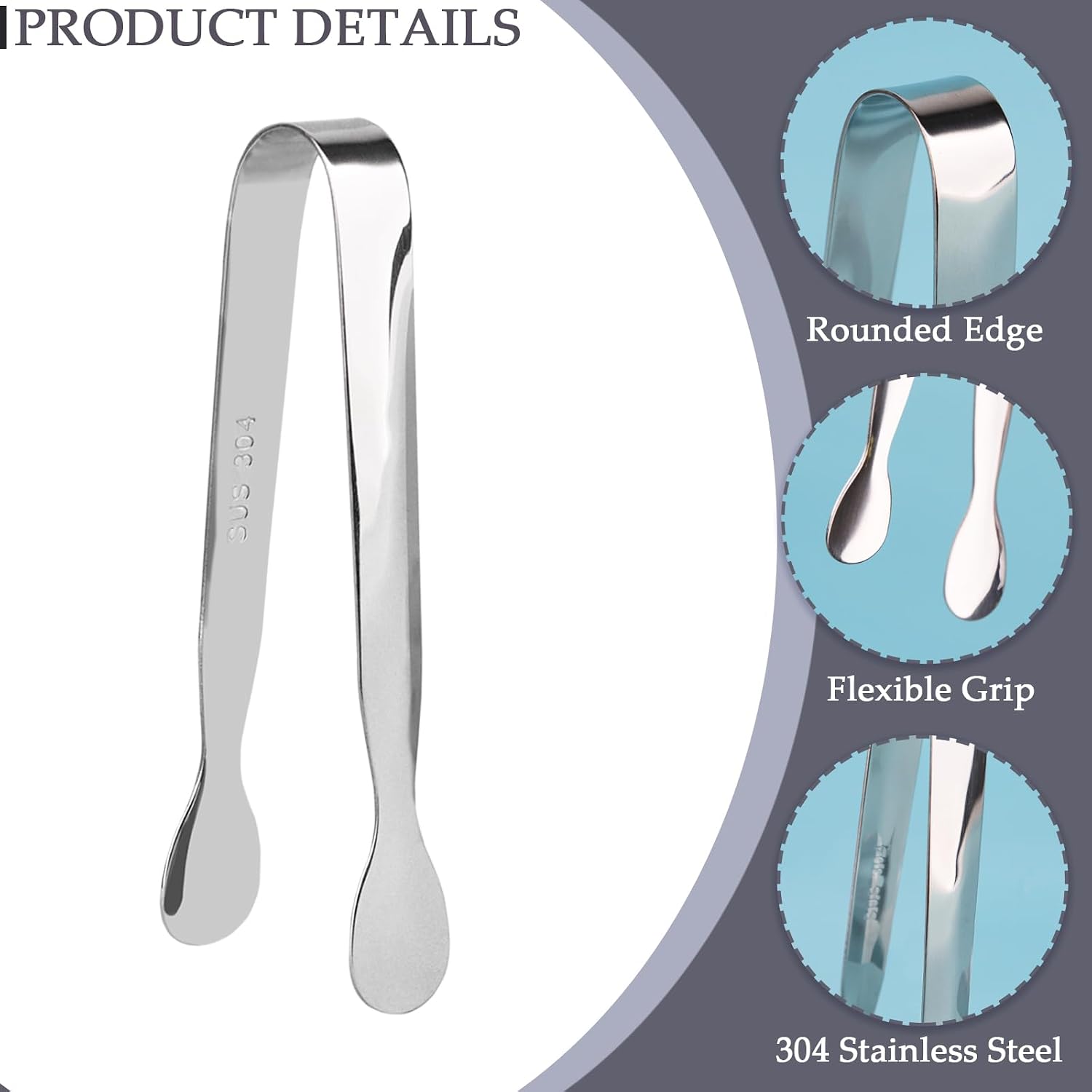 6 Pack 4.3 inch Mini Sugar Tongs, Stainless Steel Small Serving Tongs, Tiny Kitchen Tongs for Appetizers, Desserts, Tea Party and Coffee Bar