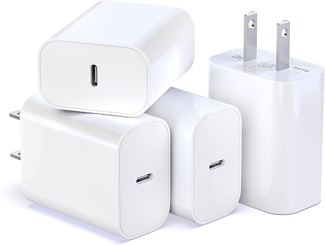 [4-Pack] 20W USB-C Charger Block Fast Wall Power Adapter Compatible with iPhone 17/16/15/14 Series, Galaxy S25/S24 & iPad Multi-Device Type C Charging Cube
