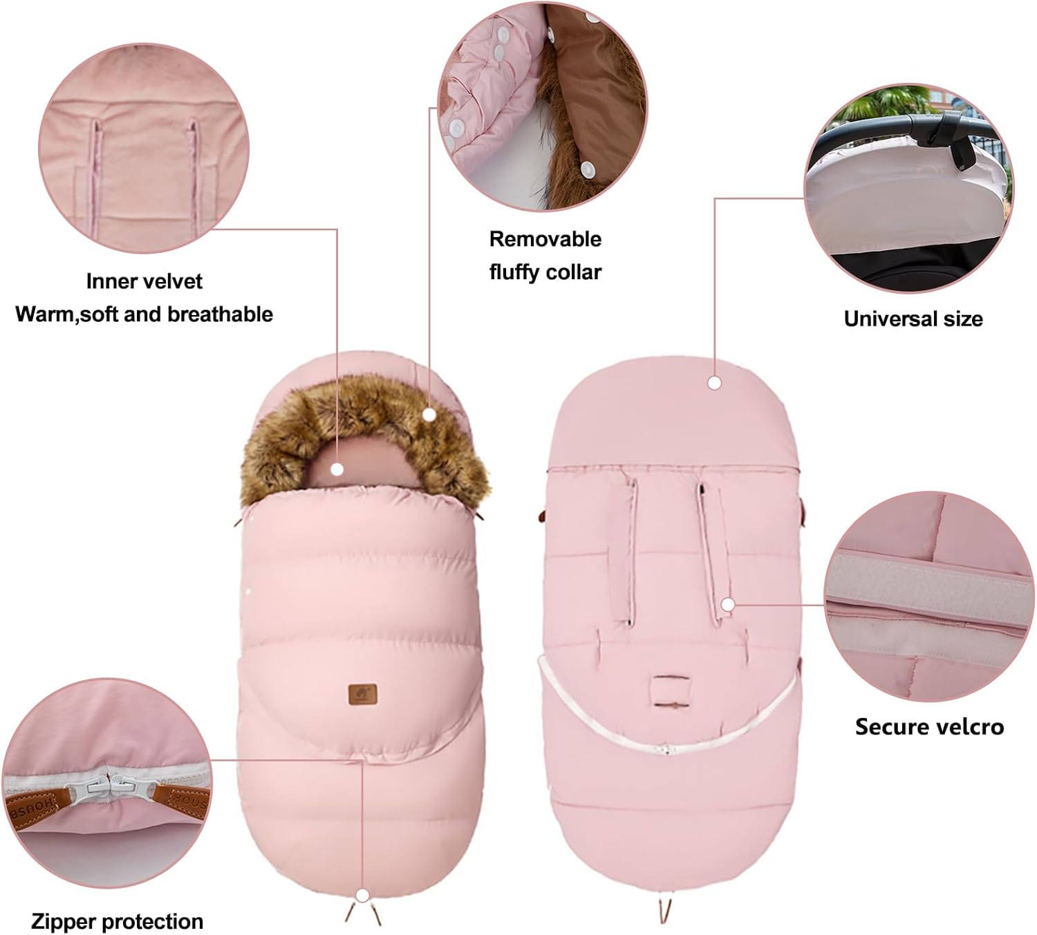 HOUSBAY Baby Stroller Bunting Bags Stroller Footmuff Universal Sleeping Bag Winter Outdoor Hooded Bunting Bag Windproof and Water-Resistant Suitable Below 5 ℃