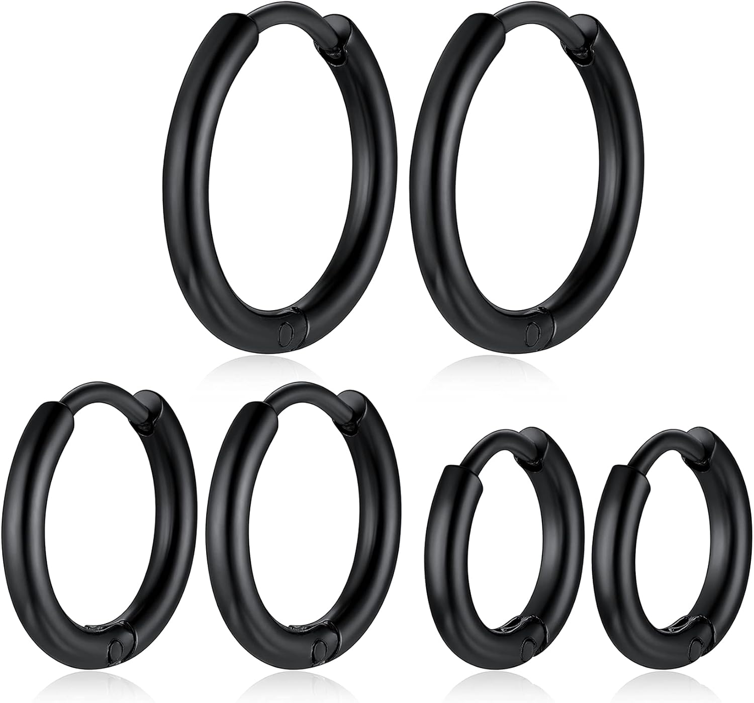 ChainsHouse Hypoallergenic Surgical Stainless Steel Hoop Earrings Set, 18K Gold/Black Metal Plated 7mm/8mm/9mm/12mm 3 Pairs Nickel Free Huggie Hoop Earrings for Women Men, with Gift Box