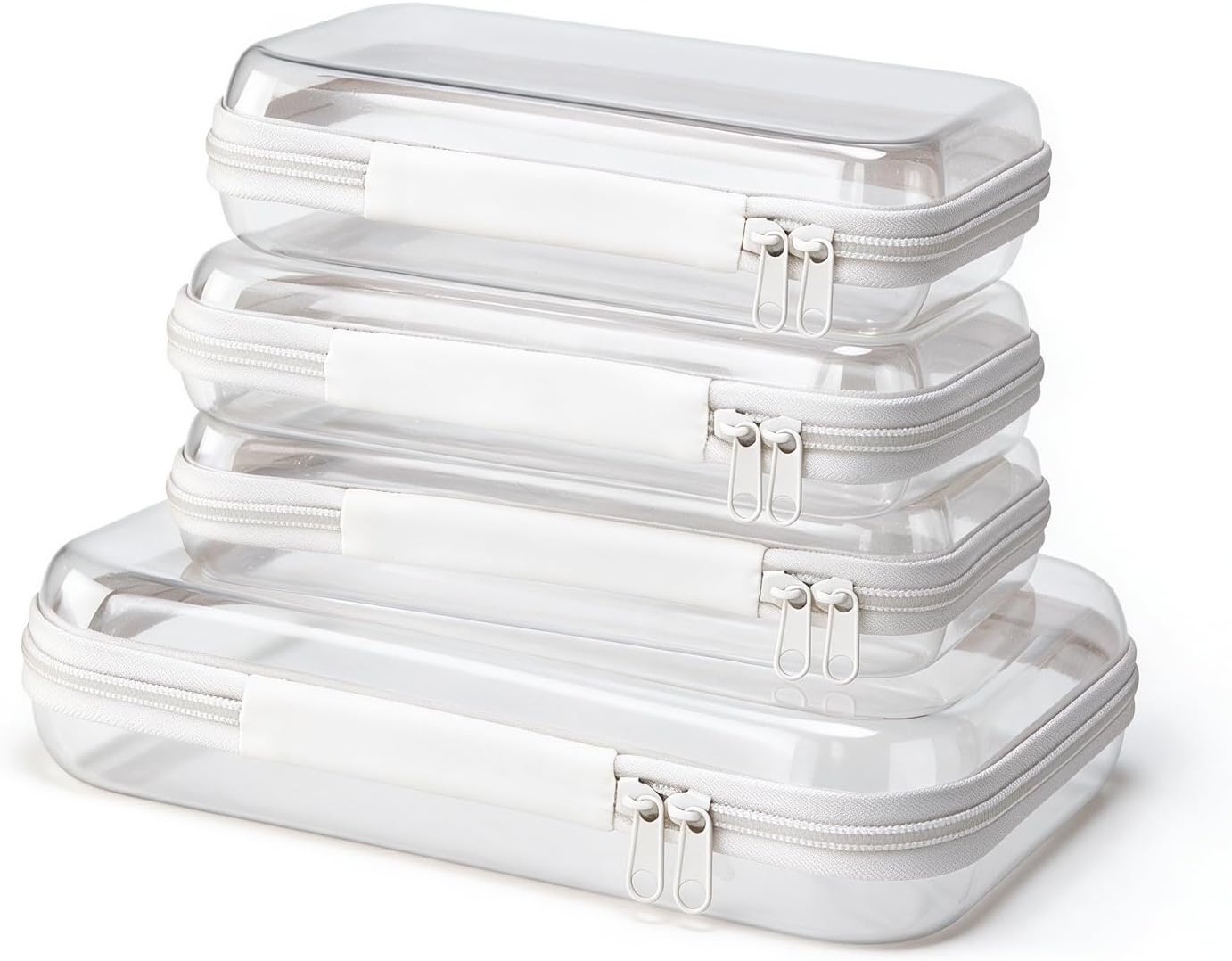 4 pcs Clear Hard Shell Zipper Case, White