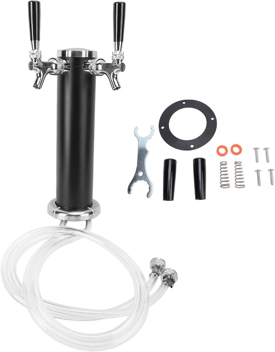 Greensen Dual Tap Beer Kegerator Tower Stainless Steel Beer Tower Draft Dispenser for Commercial Bar Restaurant Home Use (Black)