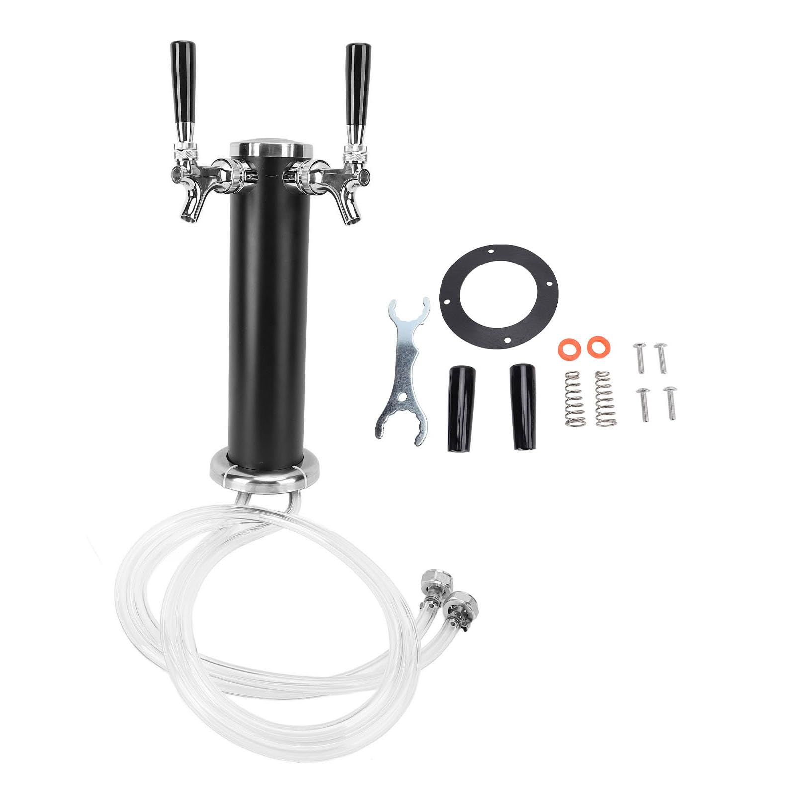 Torre Kegerator de Cerveza de Doble Grifo, Dispensador de Cerveza de Barril de Acero Inoxidable para Fiesta, Bar, Restaurante, Construido para Durar con Control de Flujo Estable, (Negra)