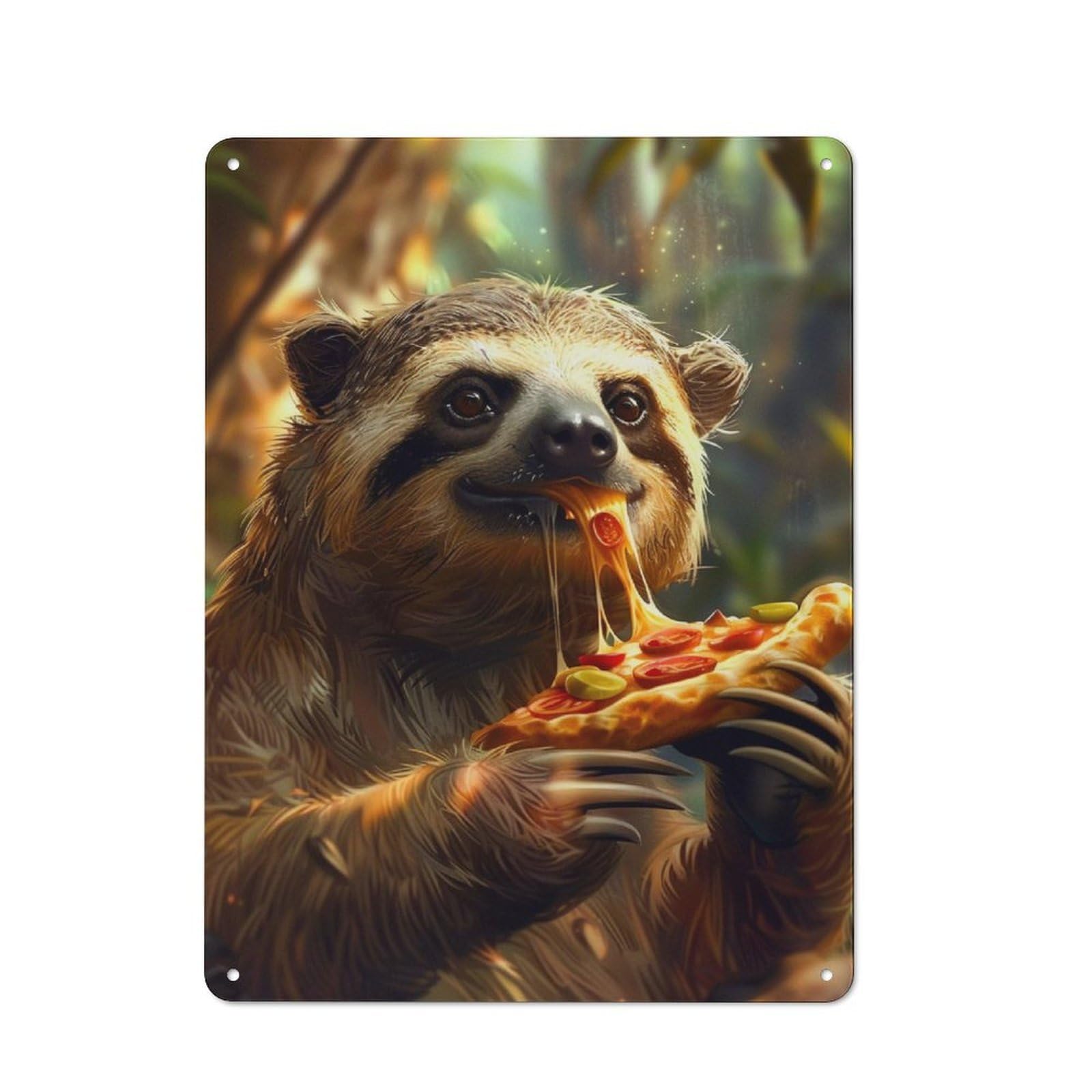 Junmoney Sloth Pizza Retro Metal Plaque 40X30cm For Café Or Home Bar, With Clear Retro Wall Decor Character