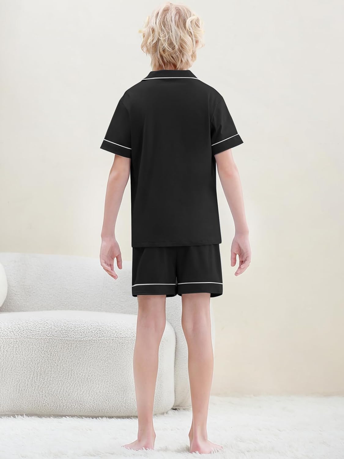 Umeyda Boys 100% Cotton Pajamas Set Kids Soft Short Sleeve Sleepwear 2 Pcs Button-Up Comfy Pjs Set for Ages 4-12 - Image 5