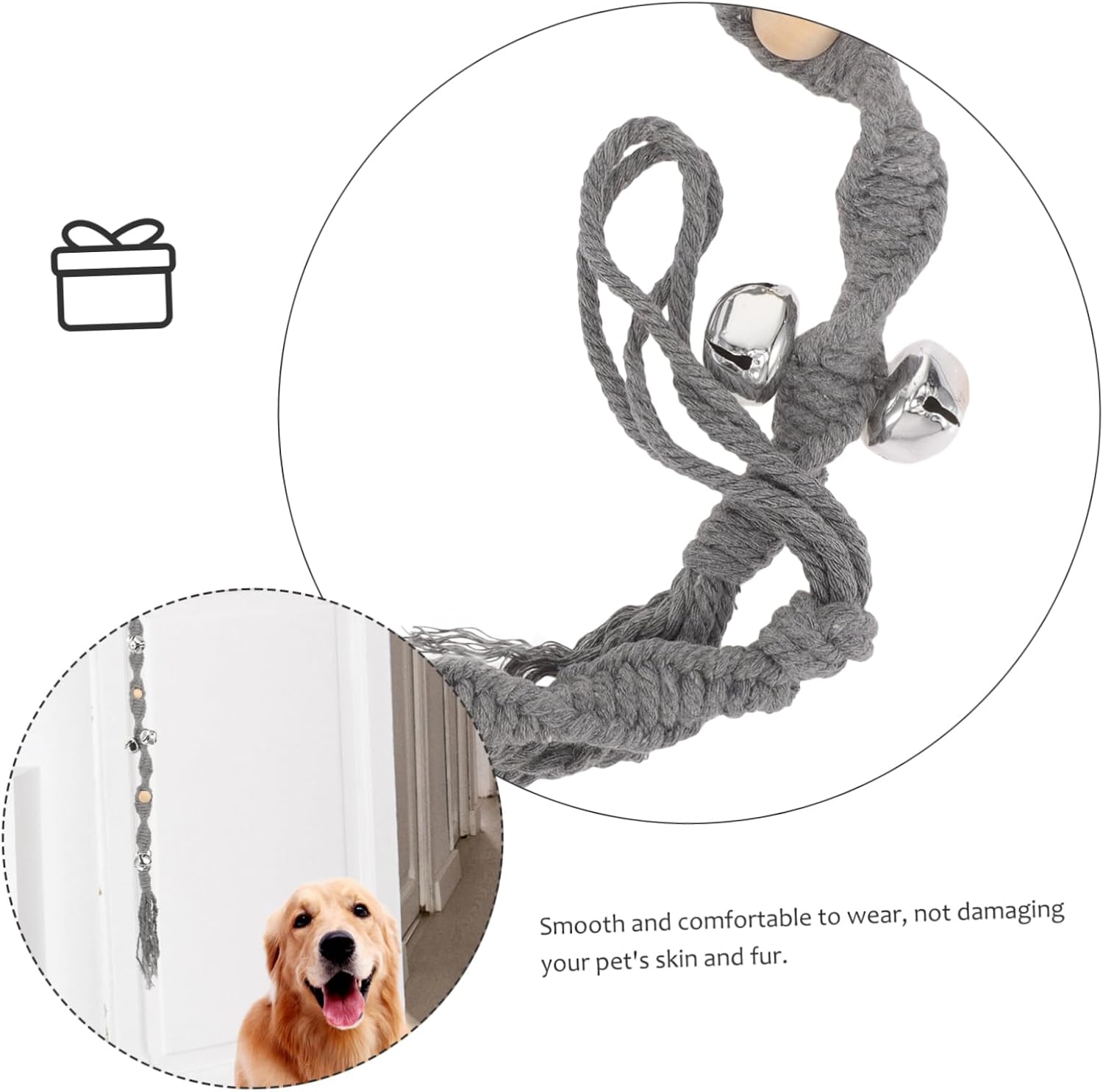 WOONEKY Decorative Woven Cotton Rope Dog Doorbell Tassel Interactive Pet Training Bell for Home Use Safe Hanging Doorbell for Dogs to Signal Needs Elegant Gray Design