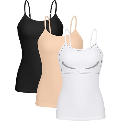 ATTRACO Women 3 Pack Cotton Camisoles with Shelf Bra Adjustable Spaghetti Strap Tank Tops