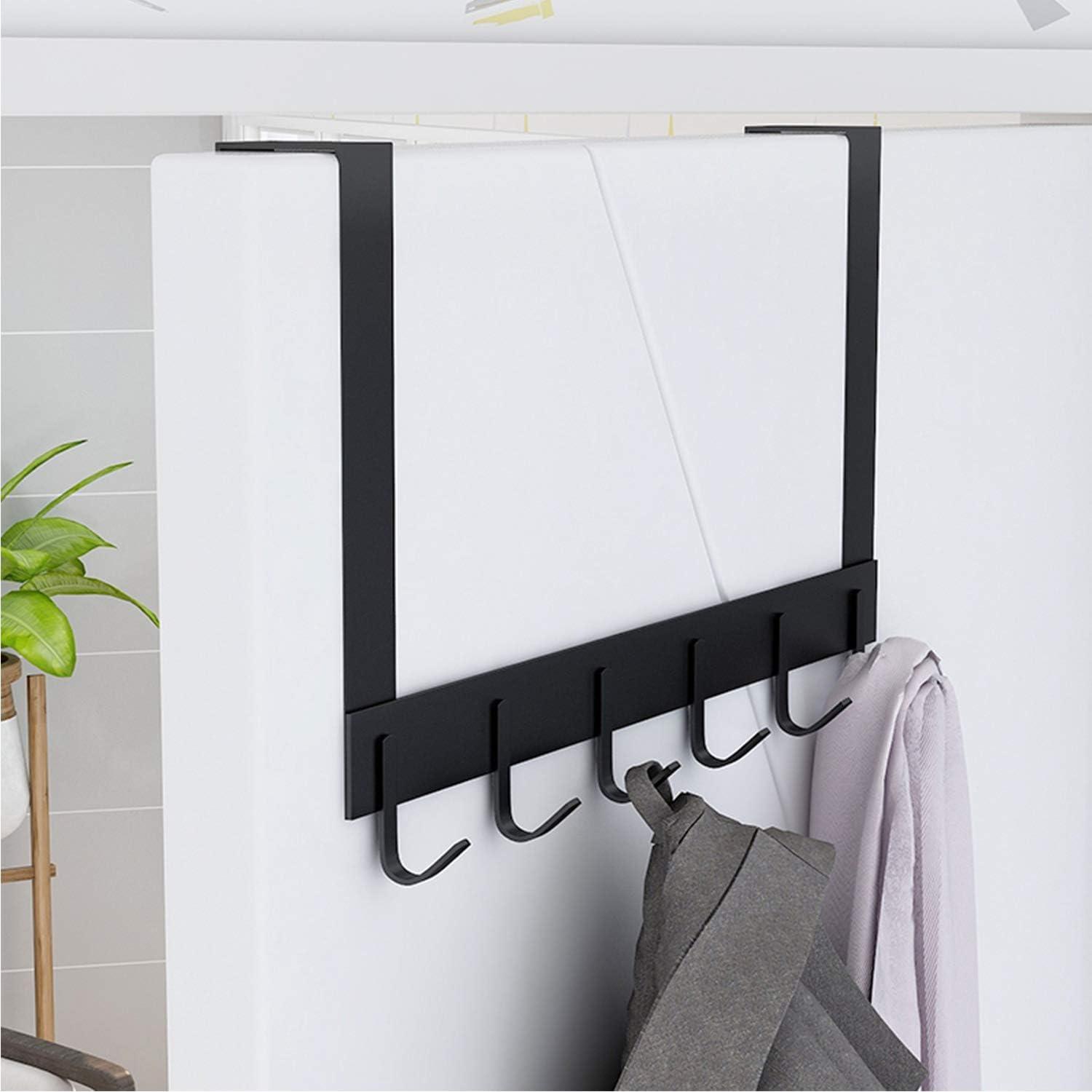 FLE Over The Door Hook Hanger, Black 6 Hooks of SUS304 Stainless Steel Heavy-Duty Organizer Rack for Coat,Towel,Bag,Robe
