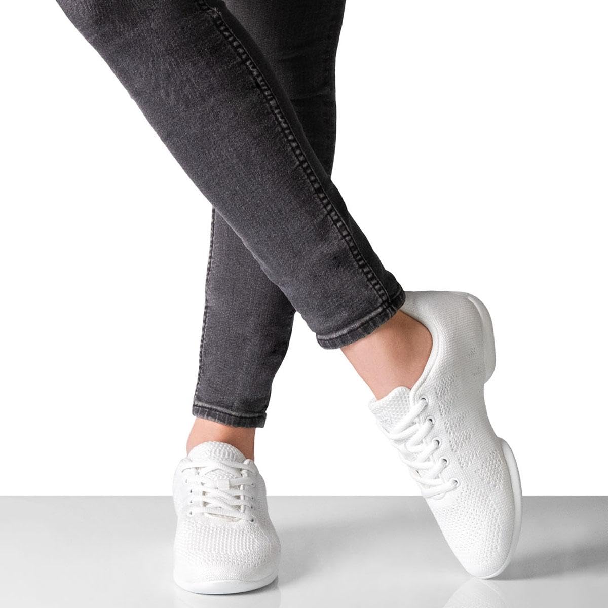 Anna Kern Suny Damen Dance Sneakers 160 Bold - Knit Weiß - Normalweite - 1 cm Sneaker Absatz - Geteilte PU Sohle