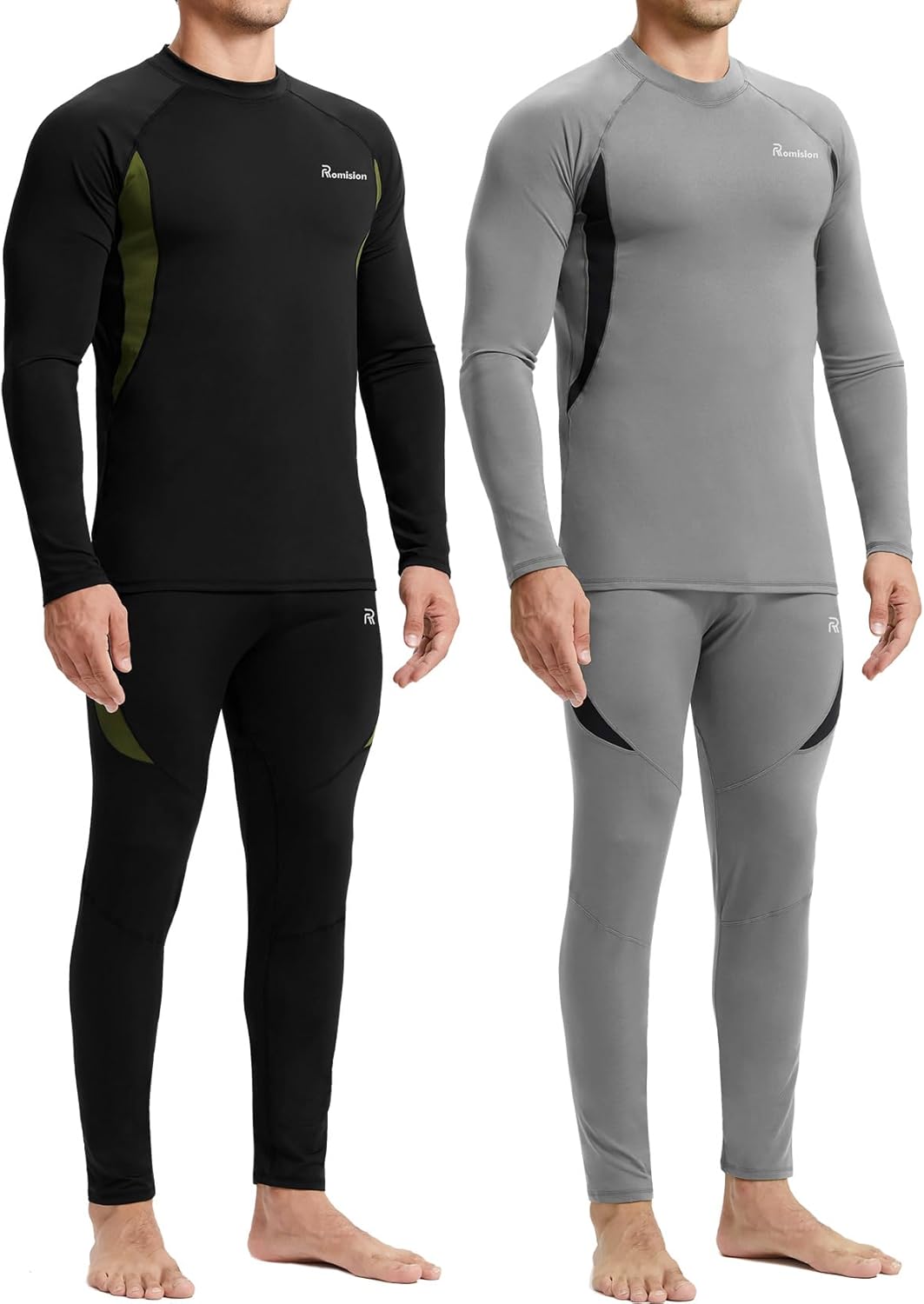 romision 2 Pack Thermal Underwear for Men Long Johns Fleece Lined Hunting Gear Bottom Top Set Base Layer Cold Weather XS-4XL